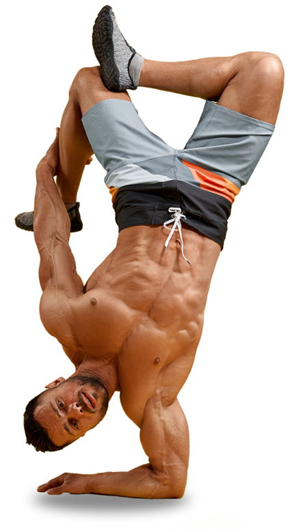 strong athletic man doing handstand exercise